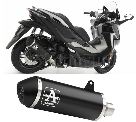 RACCORDO OPEN ARROW URBAN IN ALLUMINIO NERO CON FONDELLO IN INOX NERO COMPATIBILE CON HONDA FORZA 350 21/23