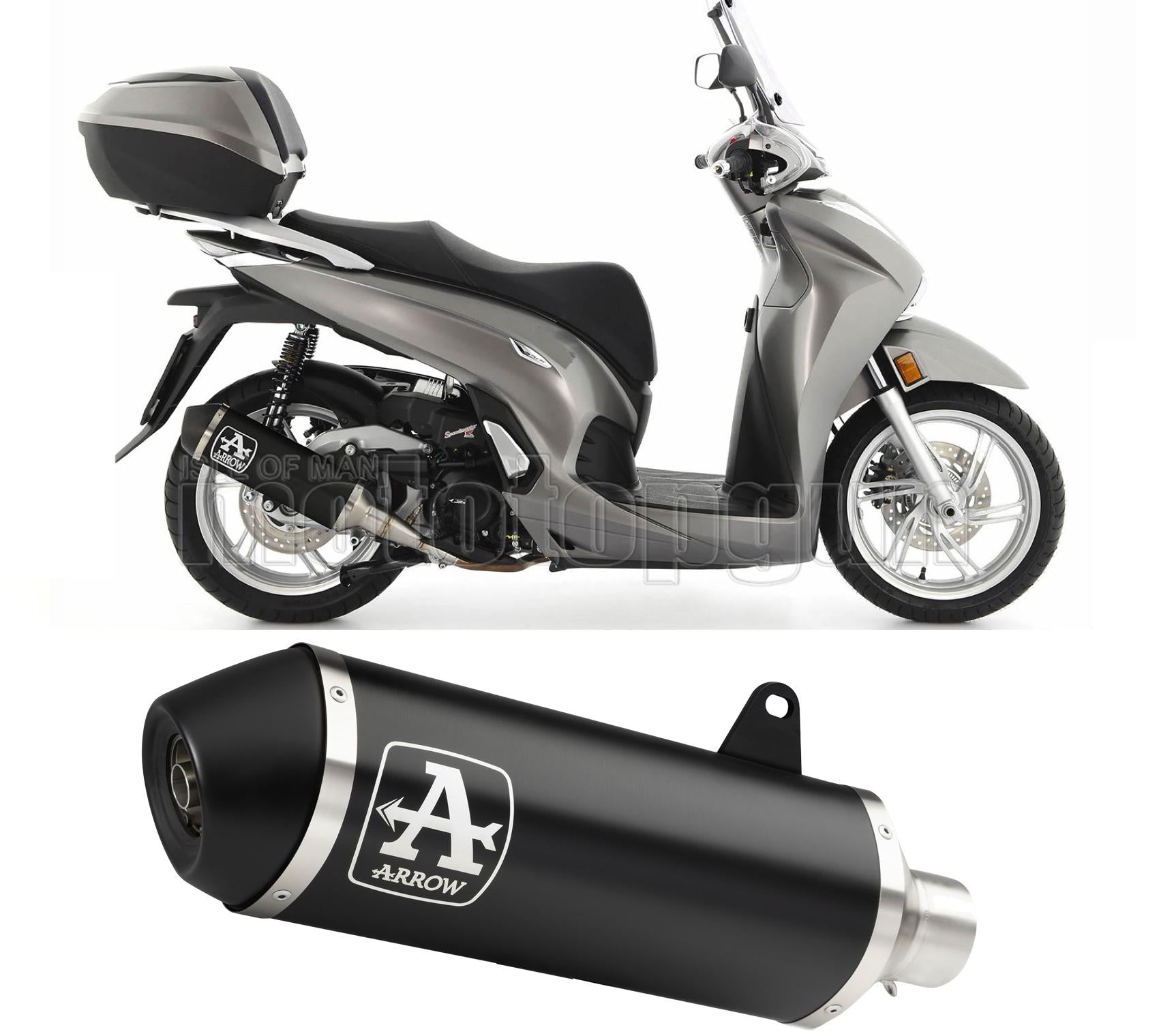SCARICO COMPLETO COMPETITION ALTO ARROW URBAN IN ALLUMINIO NERO CON FONDELLO IN INOX NERO COMPATIBILE CON HONDA SH 350 21/23