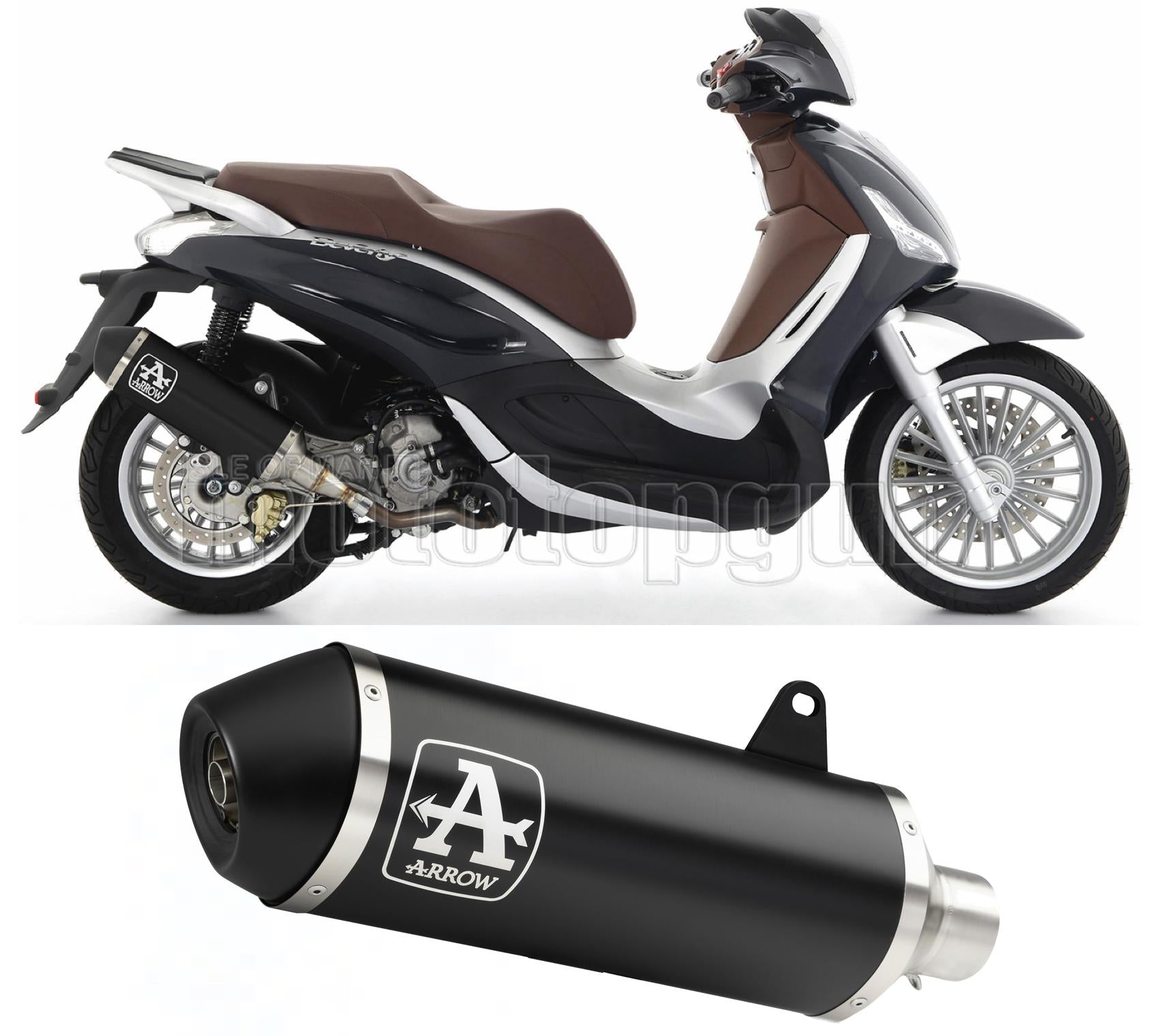 SCARICO COMPLETO COMPETITION EVO 2 ARROW URBAN IN ALLUMINIO NERO CON FONDELLO IN INOX NERO COMPATIBILE CON PIAGGIO BEVERLY 300 HPE 21/23