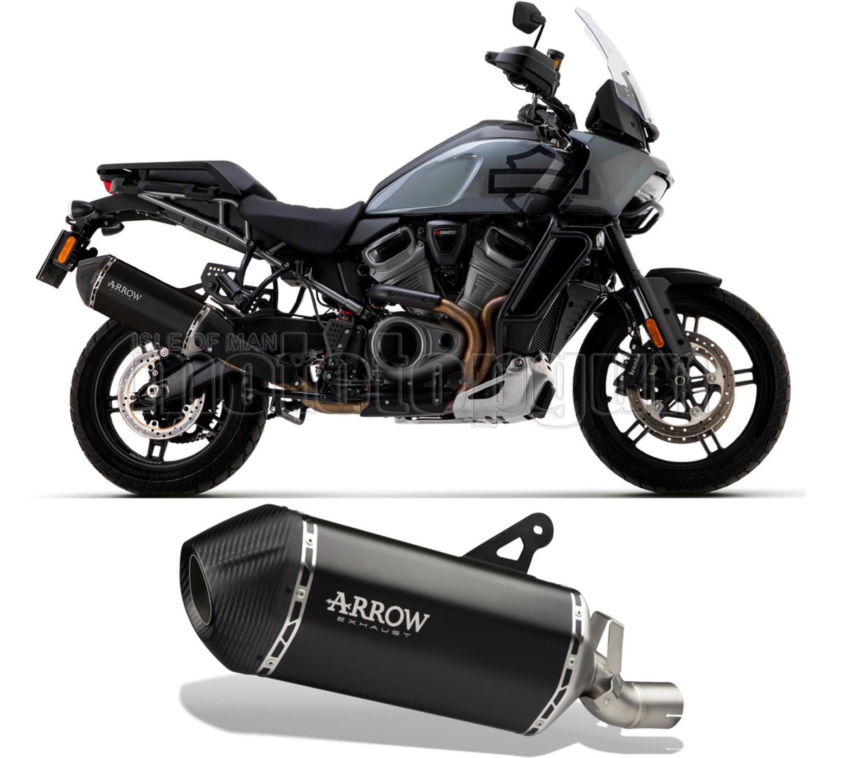 SCARICO OMOLOGATO ARROW SONORA IN TITANIO NERO CON FONDELLO IN CARBY COMPATIBILE CON HARLEY DAVIDSON PAN AMERICA 1250 20/23