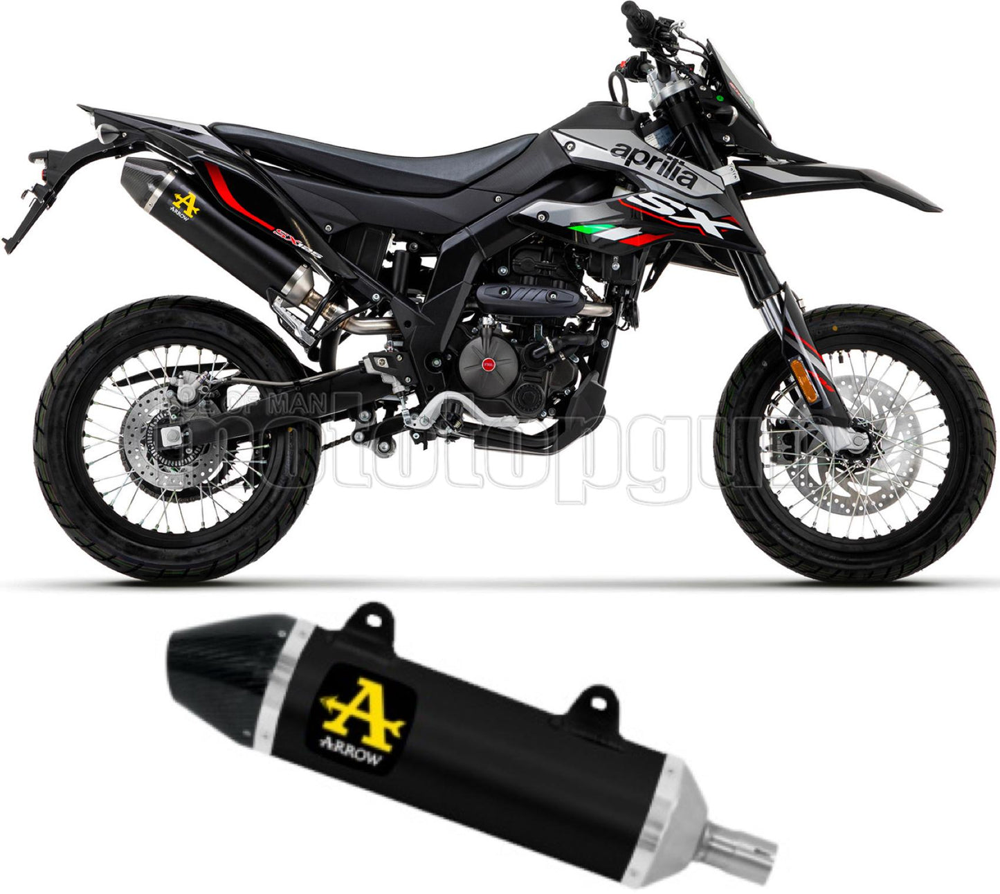 COLLETTORE OPEN ARROW THUNDER IN ALLUMINIO NERO CON FONDELLO IN CARBY COMPATIBILE CON APRILIA RX - SX 125 21/23