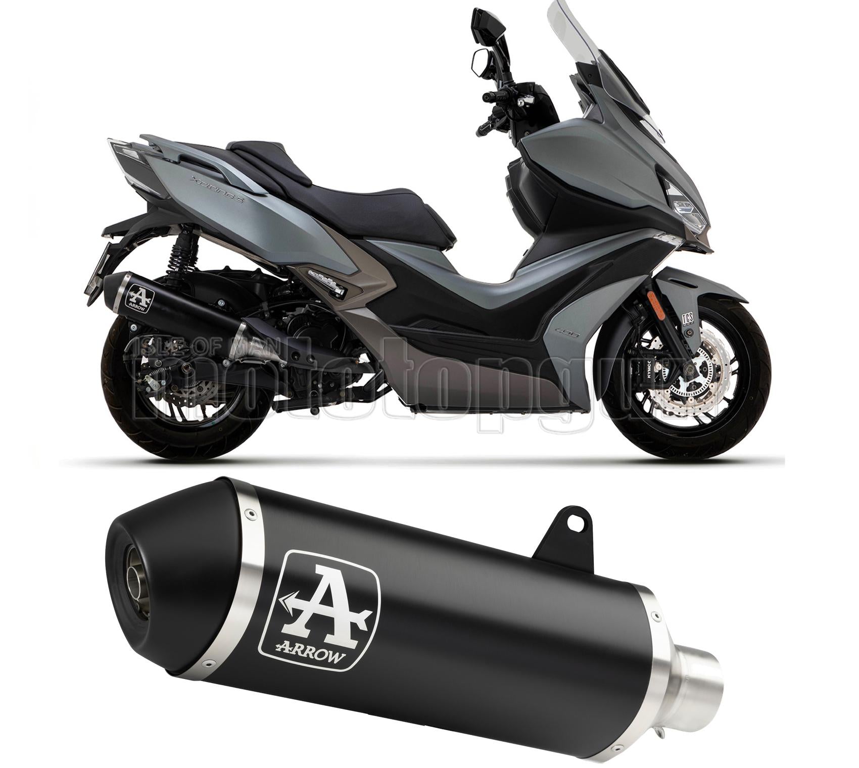 SCARICO RACE ARROW URBAN IN ALLUMINIO NERO CON FONDELLO IN ALLUMINIO NERO COMPATIBILE CON KYMCO XCITING 400 I S 21/23