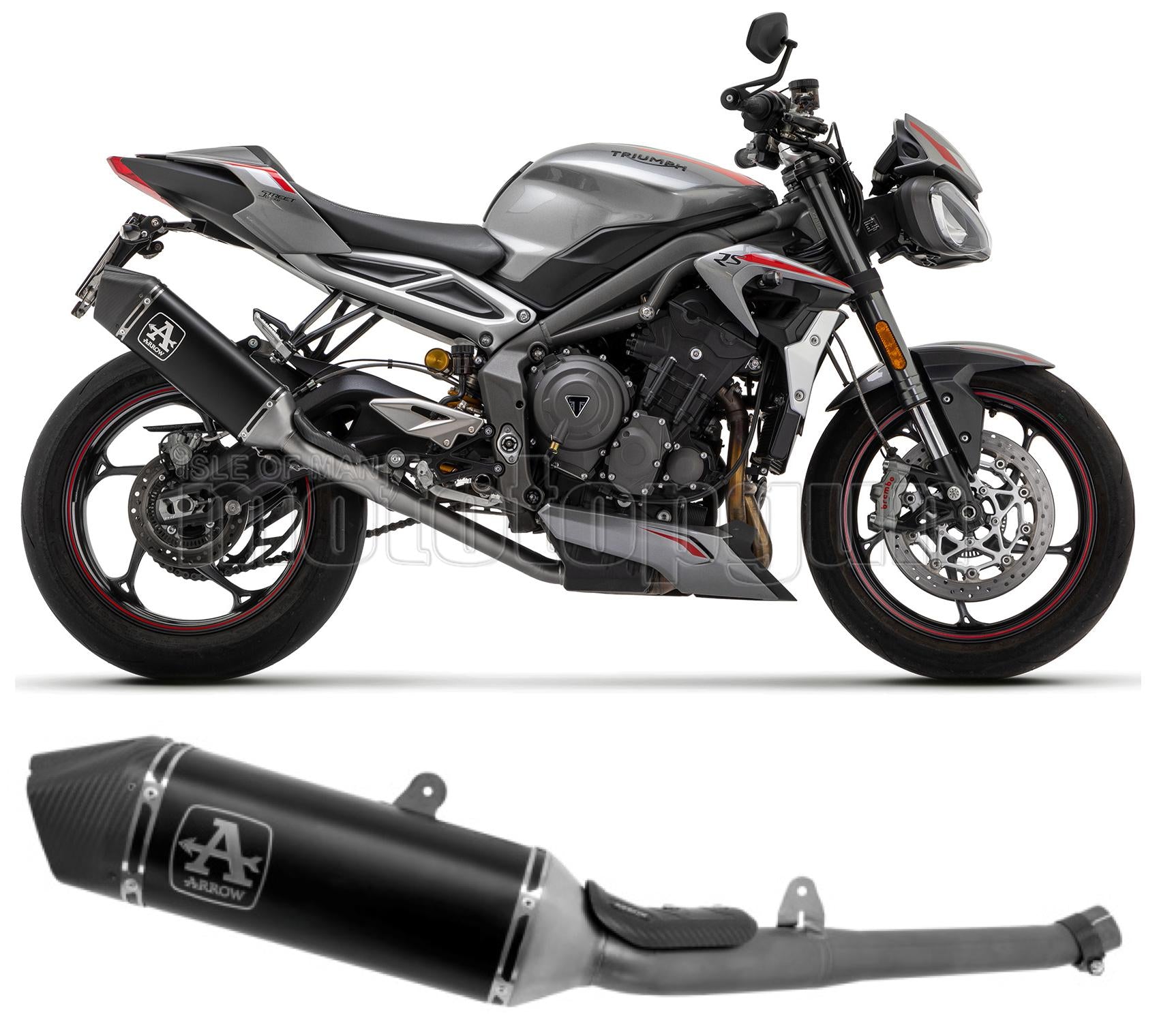 SCARICO COMPLETO OMOLOGATO CATALIZZATO ARROW VELOCE IN ALLUMINIO NERO CON FONDELLO IN CARBY COMPATIBILE CON TRIUMPH STREET TRIPLE 765 20/22