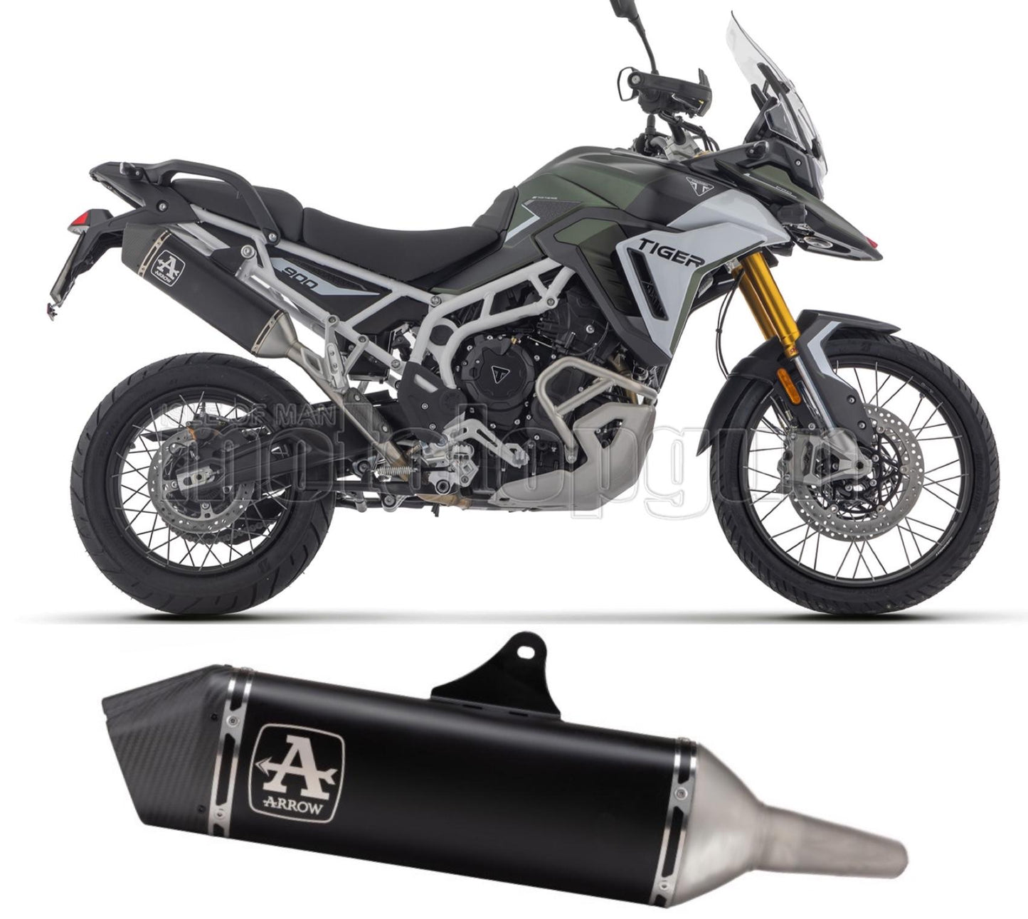 SCARICO OMOLOGATO ARROW VELOCE IN ALLUMINIO NERO CON FONDELLO IN CARBY COMPATIBILE CON TRIUMPH TIGER 900 2024