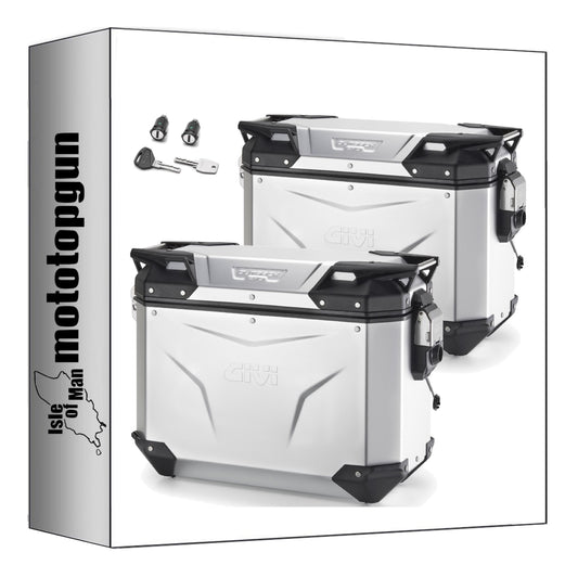 GIVI VALIGIE LATERALI OBKEV37AAL + OBKEV37AAR MONOKEY CAM-SIDE TREKKER OUTBACK EVO SMART ALLUMINIO ANODIZZATO + SERRATURA 74 LT + ATACCO COMPATIBILE CON BMW F 750 GS 21/23
