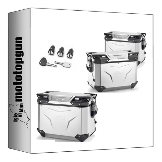GIVI BAULETTO OBKEV42A + VALIGIE LATERALI OBKEV48AL + OBKEVS40AR TREKKER OUTBACK EVO SMART ALLUMINIO DX SCANTONATA 130 LT + ATACCO COMPATIBILE CON BENELLI TRK 702 X 23/24