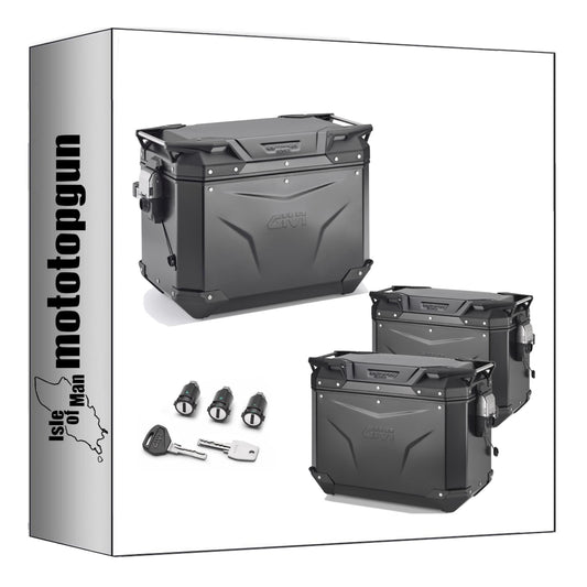 GIVI BAULETTO OBKEV42B + VALIGIE LATERALI OBKEV44BL + OBKEV44BR TREKKER OUTBACK EVO SMART ALLUMINIO NERO 130 LT + ATACCO COMPATIBILE CON TRIUMPH TIGER SPORT 660 22/24