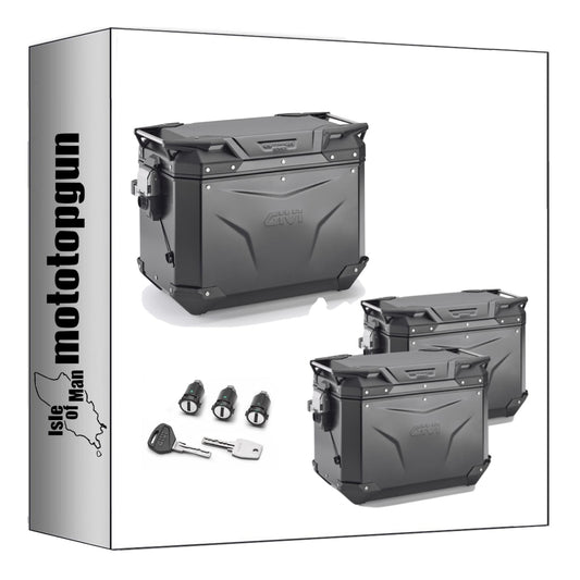GIVI BAULETTO OBKEV42B + VALIGIE LATERALI OBKEV48BL + OBKEV48BR TREKKER OUTBACK EVO SMART ALLUMINIO NERO 138 LT + ATACCO COMPATIBILE CON HONDA X-ADV 750 21/24