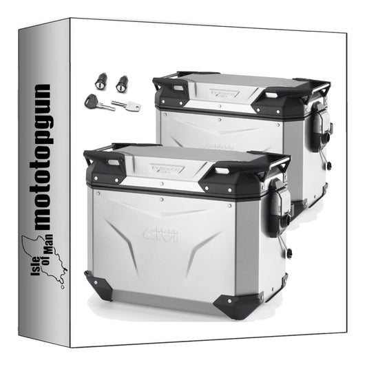 GIVI VALIGIE LATERALI OBKEV44AAL + OBKEV44AAR MONOKEY CAM-SIDE TREKKER OUTBACK EVO SMART ALLUMINIO ANODIZZATO + SERRATURA 88 LT + ATACCO COMPATIBILE CON CFMOTO 800 MT-X 2025