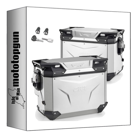 GIVI VALIGIE LATERALI OBKEV48AL + OBKEVS40AR MONOKEY CAM-SIDE TREKKER OUTBACK EVO SMART ALLUMINIO + SERRATURA DX SCANTONATA 88 LT 