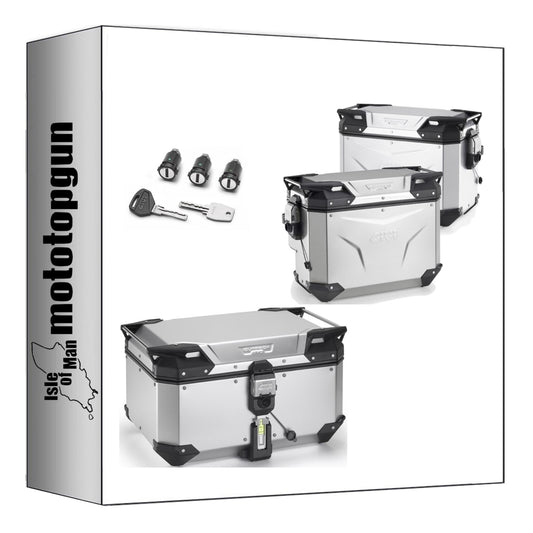 GIVI BAULETTO OBKEV58A + VALIGIE LATERALI OBKEV44AL + OBKEVS33AR TREKKER OUTBACK EVO SMART ALLUMINIO DX SCANTONATA 135 LT + ATACCO COMPATIBILE CON BENELLI TRK 702 23/24