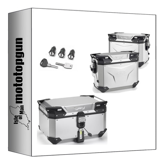 GIVI BAULETTO OBKEV58A + VALIGIE LATERALI OBKEV48AL + OBKEVS40AR TREKKER OUTBACK EVO SMART ALLUMINIO DX SCANTONATA 146 LT + ATACCO COMPATIBILE CON BENELLI TRK 702 X 23/24