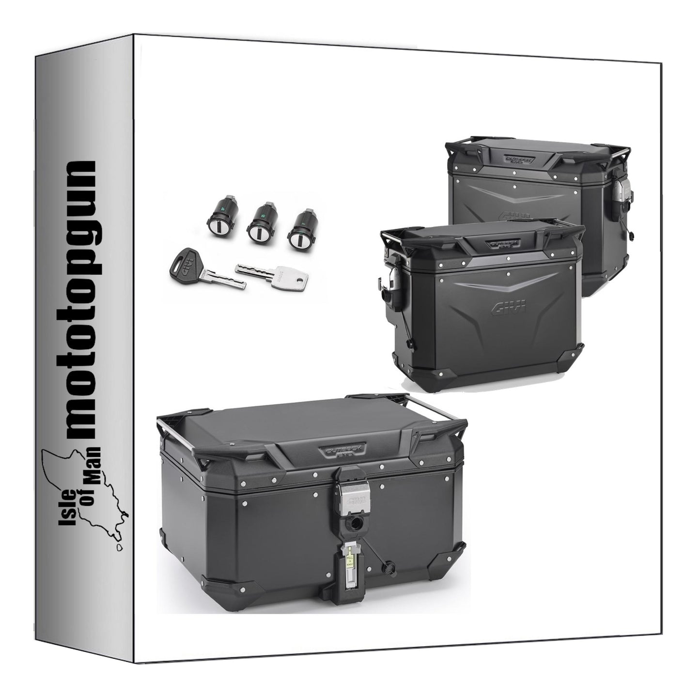 GIVI BAULETTO OBKEV58B + VALIGIE LATERALI OBKEV44BL + OBKEVS33BR TREKKER OUTBACK EVO SMART ALLUMINIO NERO DX SCANTONATA 135 LT + ATACCO COMPATIBILE CON BENELLI TRK 702 23/24
