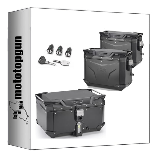 GIVI BAULETTO OBKEV58B + VALIGIE LATERALI OBKEV44BL + OBKEV44BR TREKKER OUTBACK EVO SMART ALLUMINIO NERO 146 LT + ATACCO COMPATIBILE CON HONDA NC 750 X 21/25