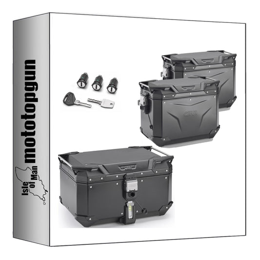GIVI BAULETTO OBKEV58B + VALIGIE LATERALI OBKEV48BL + OBKEV48BR TREKKER OUTBACK EVO SMART ALLUMINIO NERO 154 LT + ATACCO COMPATIBILE CON TRIUMPH TIGER SPORT 660 22/24