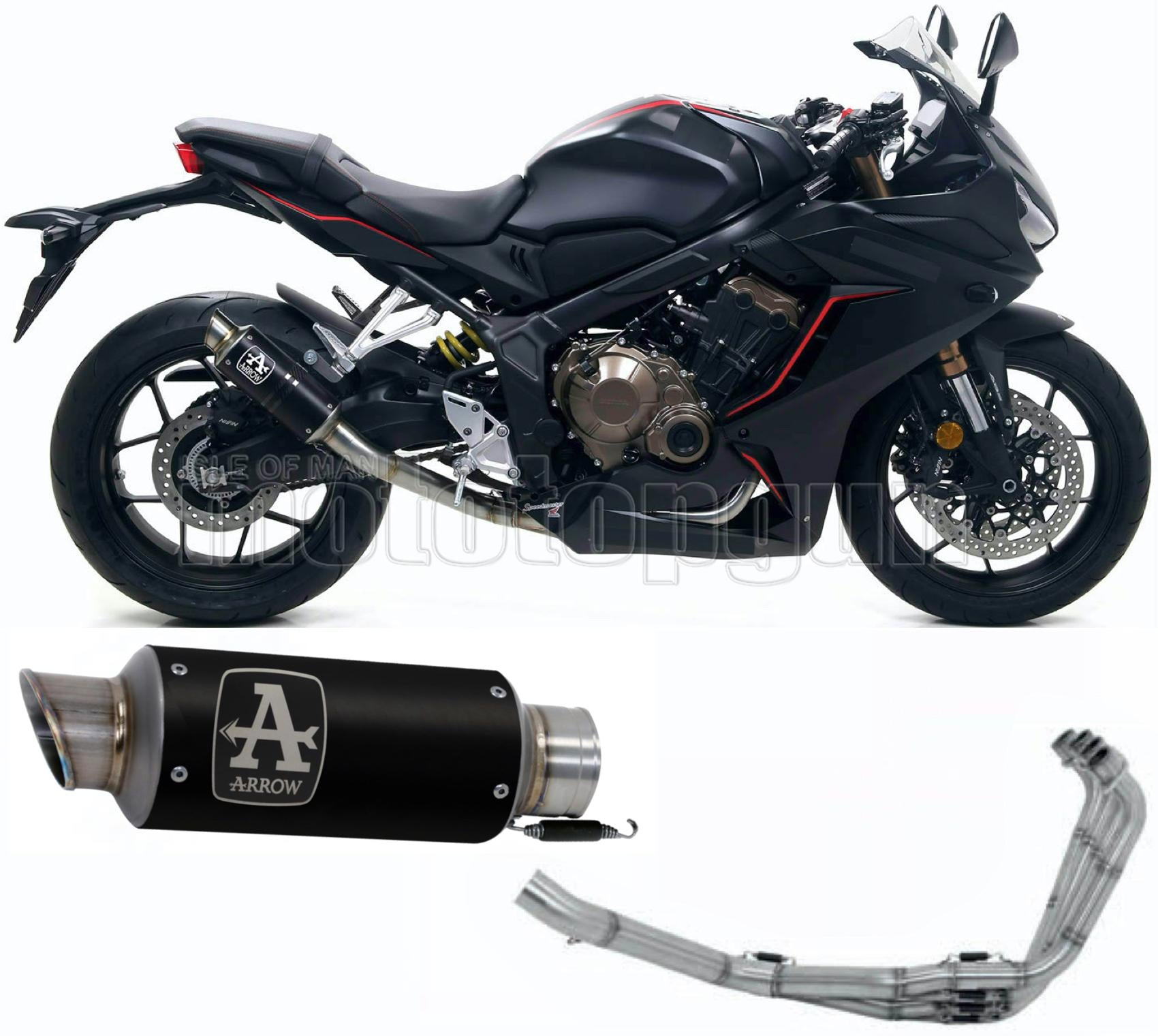 SCARICO COMPLETO OMOLOGATO CATALIZZATO BASSO ARROW GP2 GP-2 IN NICHROM NERO CON FONDELLO IN INOX COMPATIBILE CON HONDA CBR 650 R 19/22