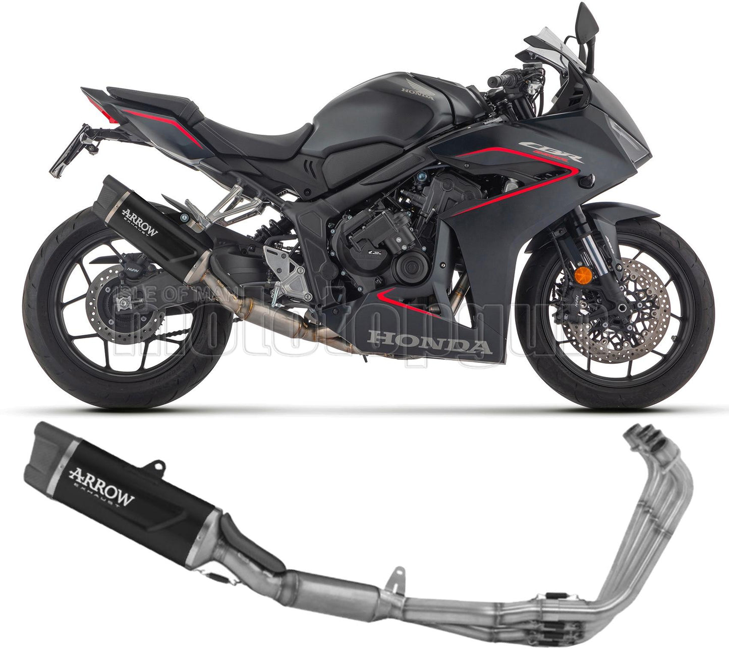 SCARICO COMPLETO OMOLOGATO CATALIZZATO BASSO ARROW INDY-RACE EVO IN ALLUMINIO NERO CON COPPA IN CARBONIO COMPATIBILE CON HONDA CBR 650 R 2024