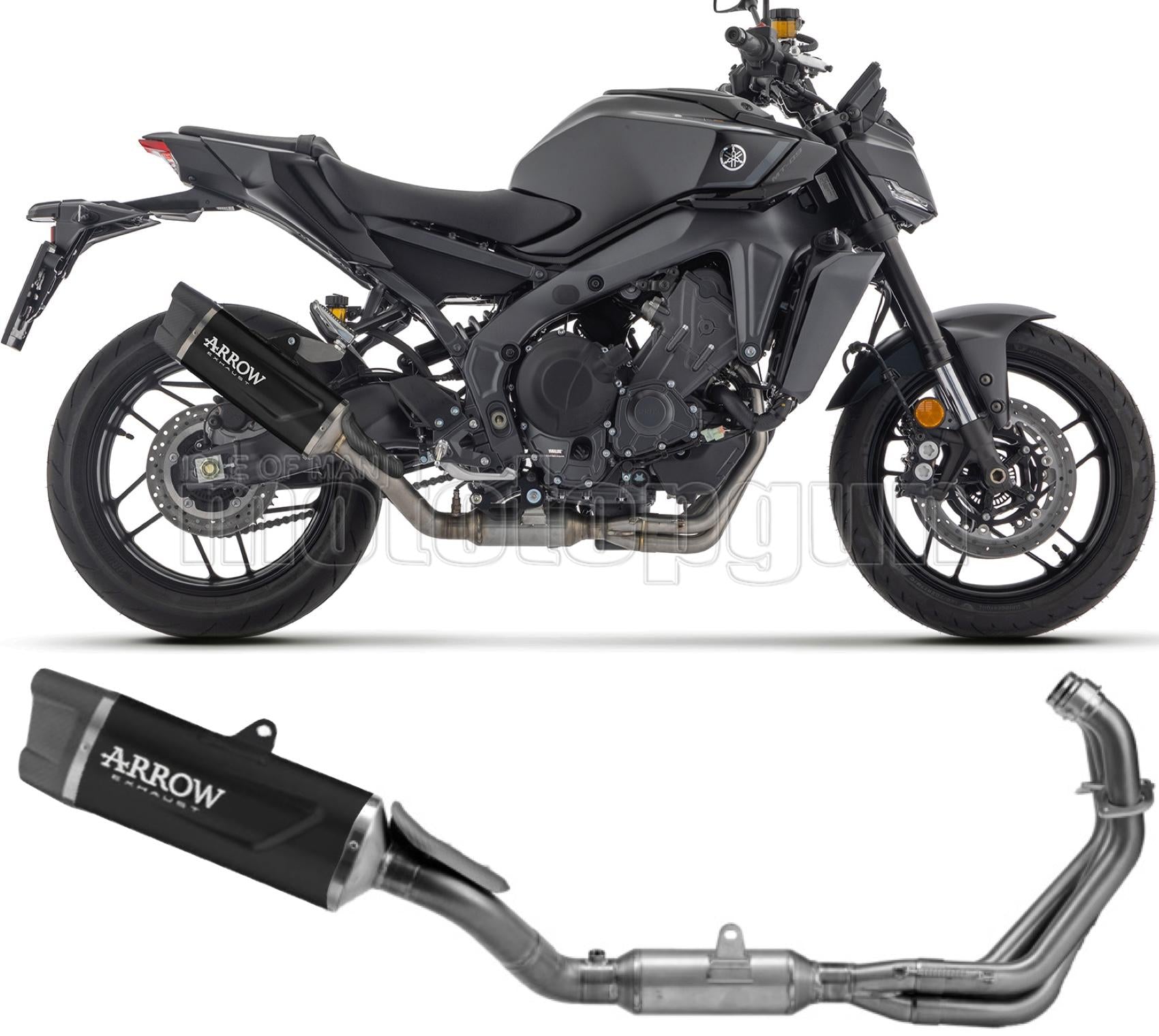 SCARICO COMPLETO OMOLOGATO CATALIZZATO BASSO ARROW INDY-RACE EVO IN ALLUMINIO NERO CON COPPA IN CARBONIO COMPATIBILE CON YAMAHA MT-09 MT09 2024