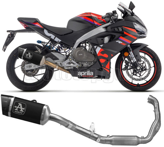 SCARICO COMPLETO OMOLOGATO CATALIZZATO BASSO ARROW PISTA IN TITANIO NERO CON COPPA IN CARBONIO COMPATIBILE CON APRILIA RS 457 2024