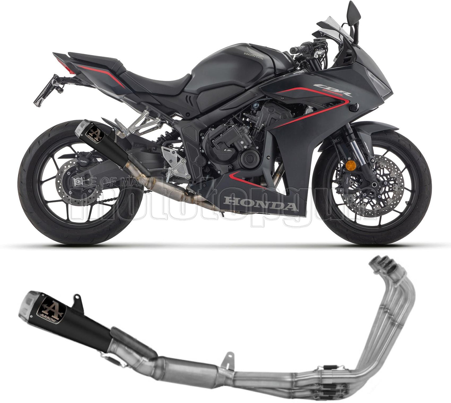 SCARICO COMPLETO OMOLOGATO CATALIZZATO BASSO ARROW PRO-RACE IN ALLUMINIO NERO COMPATIBILE CON HONDA CBR 650 R 2024