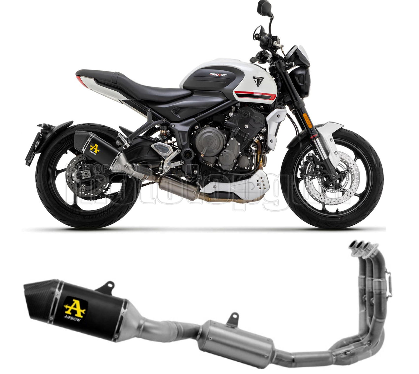 SCARICO COMPLETO OMOLOGATO CATALIZZATO ALTO ARROW VELOCE IN ALLUMINIO NERO CON FONDELLO IN CARBY COMPATIBILE CON TRIUMPH TRIDENT 660 21/23