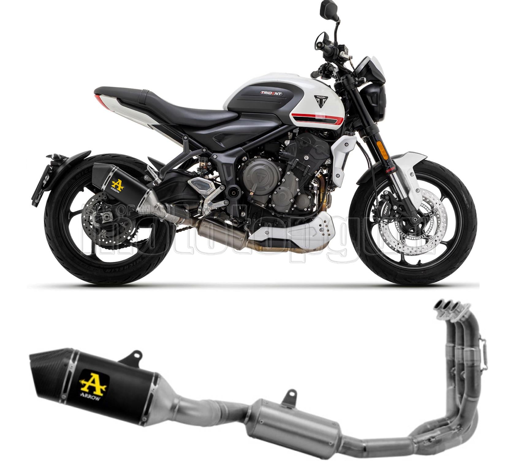 SCARICO COMPLETO OMOLOGATO CATALIZZATO ALTO ARROW VELOCE IN ALLUMINIO NERO CON FONDELLO IN CARBY COMPATIBILE CON TRIUMPH TRIDENT 660 21/23