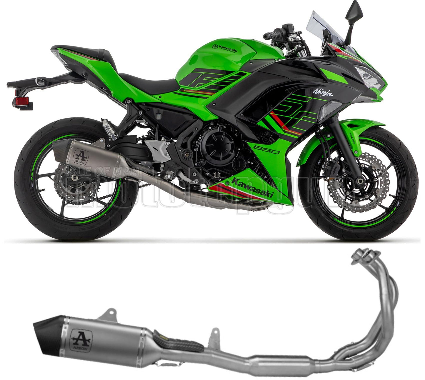 SCARICO COMPLETO OMOLOGATO CATALIZZATO ALTO ARROW VELOCE IN TITANIO CON FONDELLO IN CARBY COMPATIBILE CON KAWASAKI NINJA 650 2024