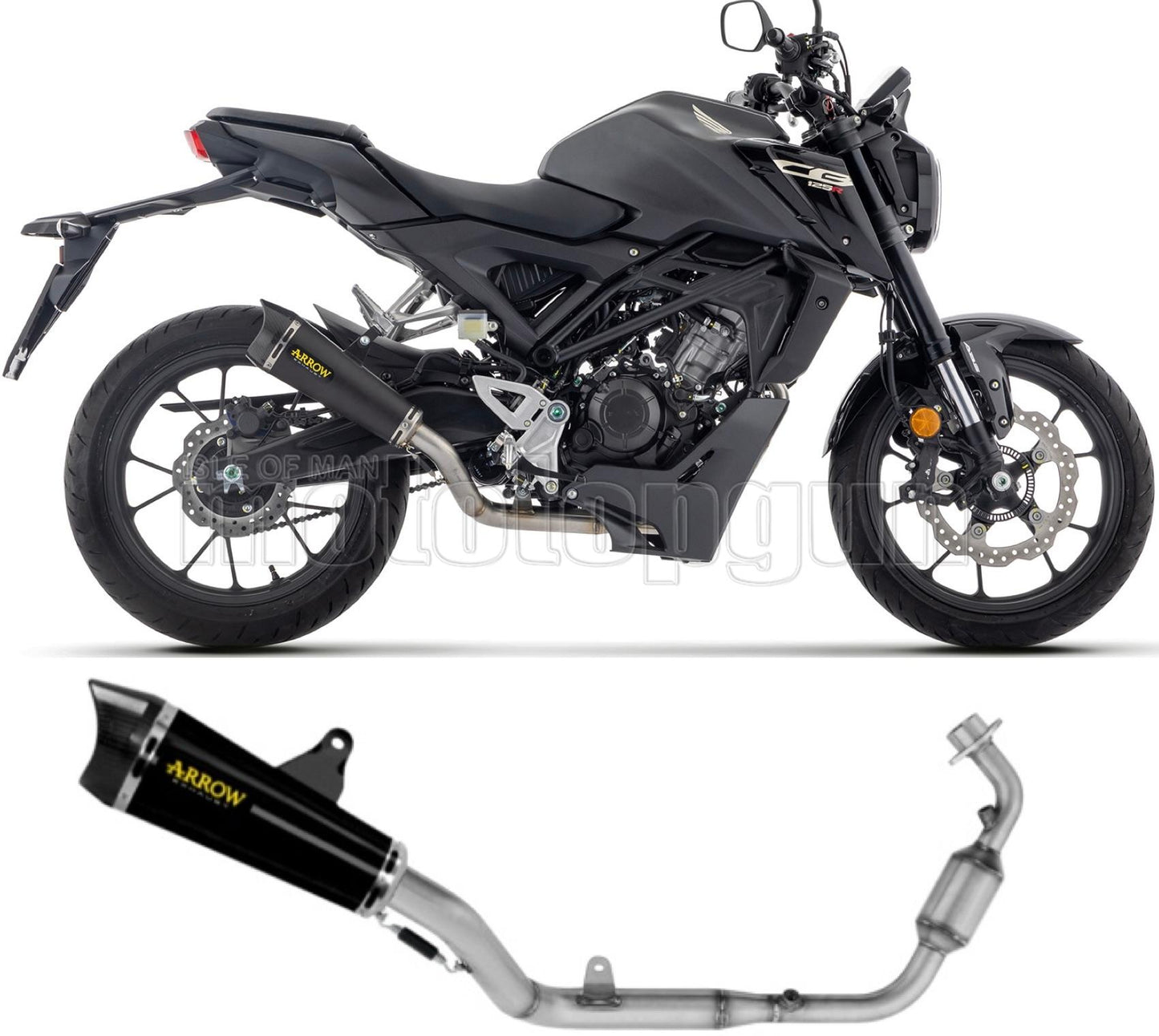 SCARICO COMPLETO OMOLOGATO OPEN ARROW X-KONE IN ALLUMINIO NERO CON FONDELLO IN CARBY COMPATIBILE CON HONDA CB 125 R 2024