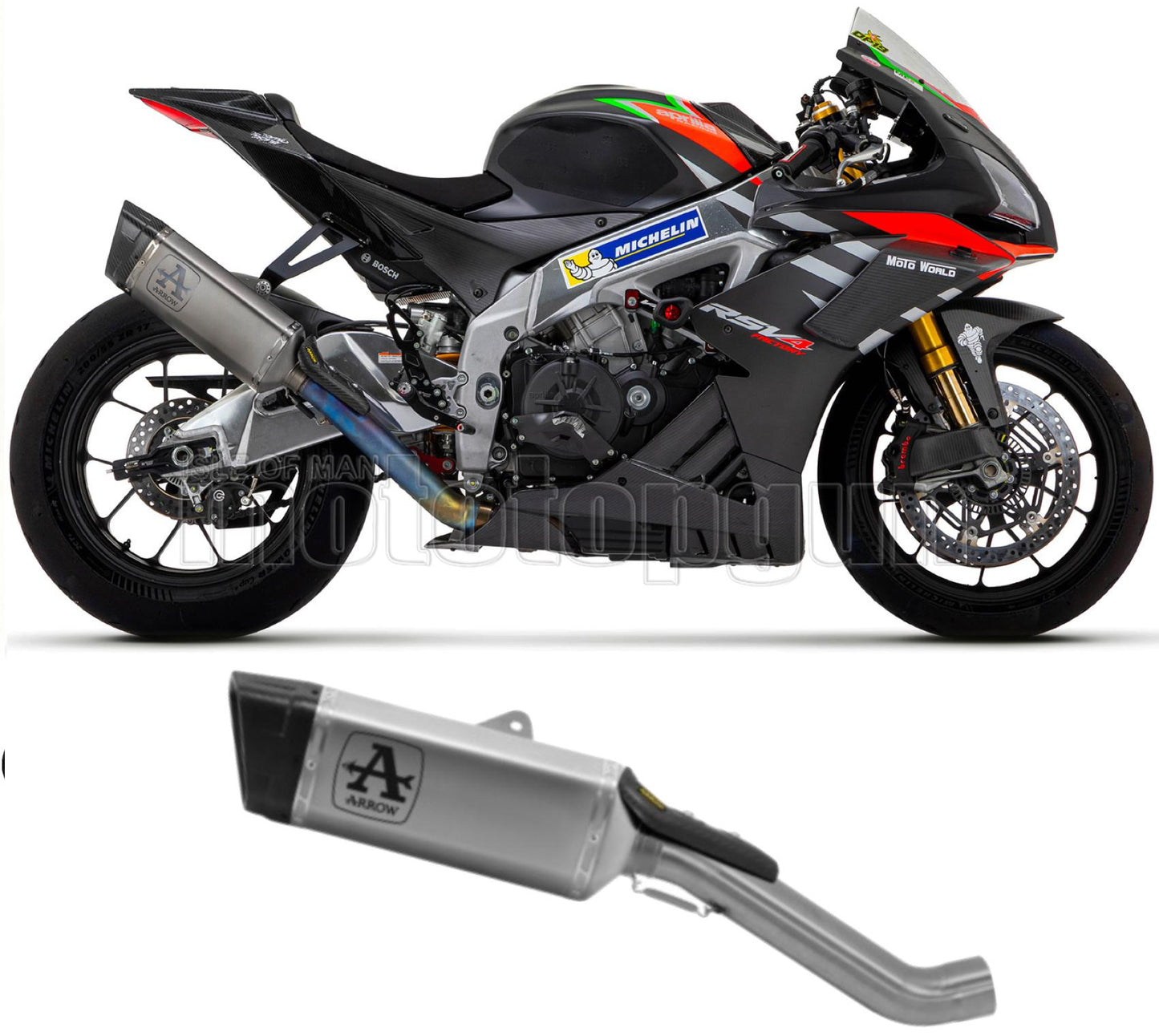 SCARICO COMPLETO OMOLOGATO CATALIZZATO ALTO ARROW PISTA IN TITANIO CON FONDELLO IN CARBY COMPATIBILE CON APRILIA RSV4 RSV-4 1100 FACTORY 19/20