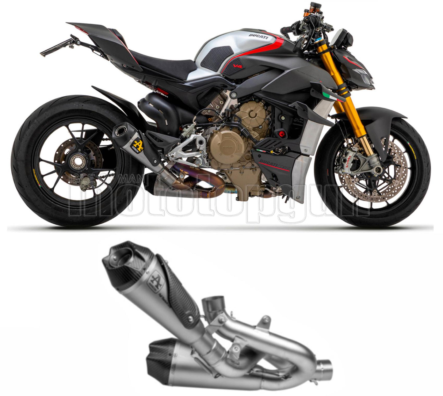 SCARICO COMPLETO OMOLOGATO CATALIZZATO DOPPIO TERMINALE ARROW WORKS IN FULL TITANIO CON FONDELLO IN CARBY COMPATIBILE CON DUCATI STREETFIGHTER V4 20/23